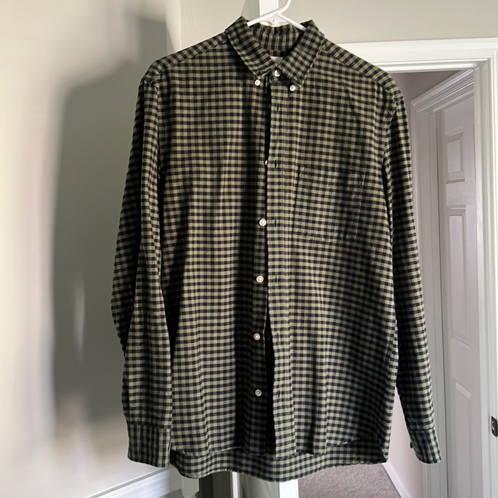H&M Mens Medium L.O.G.G. Plaid Button Down Casual Shirt Green